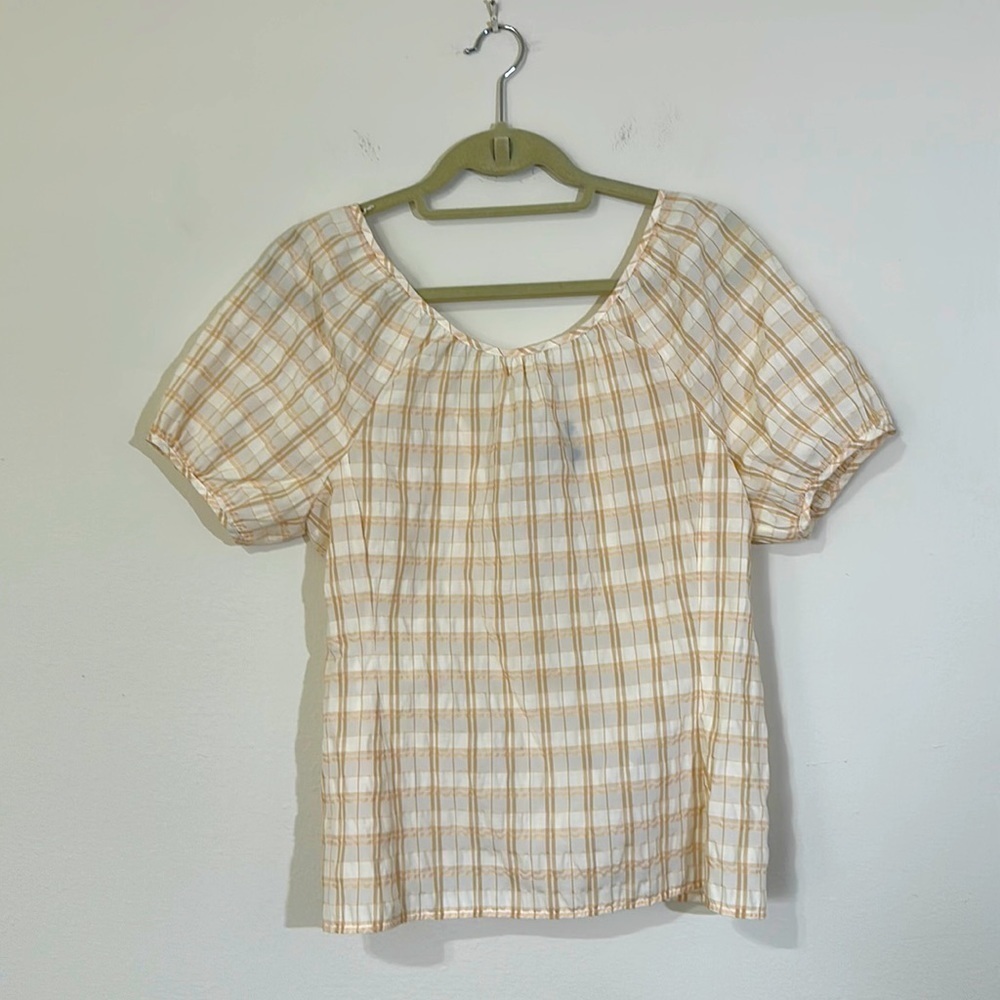J Crew Plaid Puff Sleeves Top Size 6 NWOT